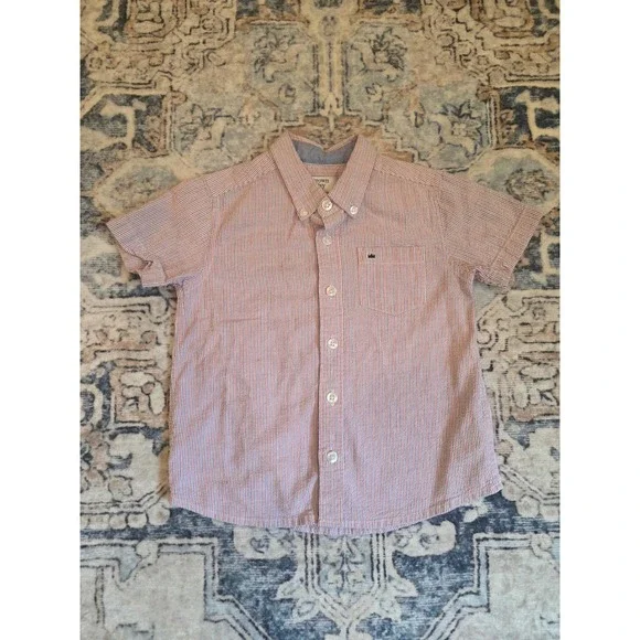Crown‎ & Ivy 4T Short Sleeve Red White and Blue Seersucker Button Up Polo Shirt