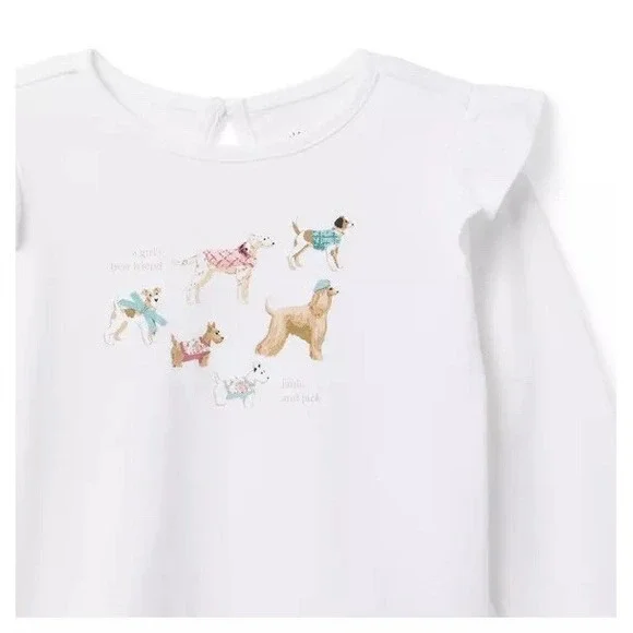 Janie And Jack T-Shirt Size 7 Girl's Best Friend Long Sleeve White Ruffle Dog‎