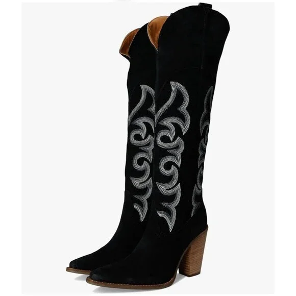 Dingo Womens Primadonna Embroidered Snip Toe Zippered Casual Boots-Over Knee 9.5