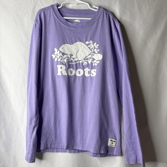 Roots Kids XL 11/12‎ Girls Lavender Purple Long Sleeve Beaver Logo Pullover Top