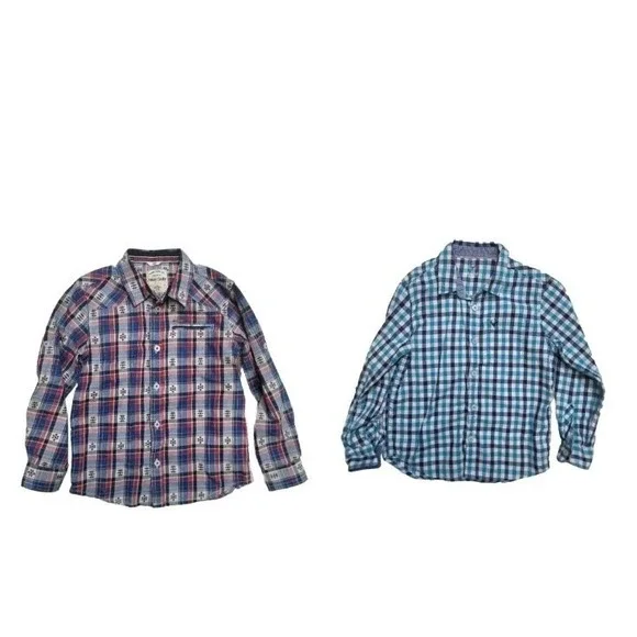 Allen Solly Boys  Button Up Shirt XS 5-6 Blue Check Long Sleeves Lot‎ Of 2