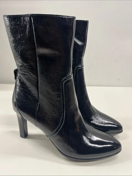 New Aquatalia Renisa Leather Boots in Black Leather Size 10
