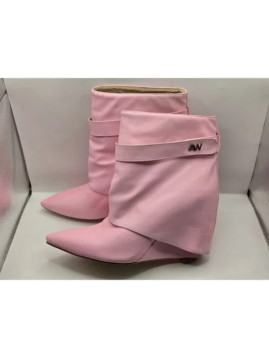 Azalea Wang Off The Grid Women's Pink Wedge Booties With Flaw See Pictures. Sz 8