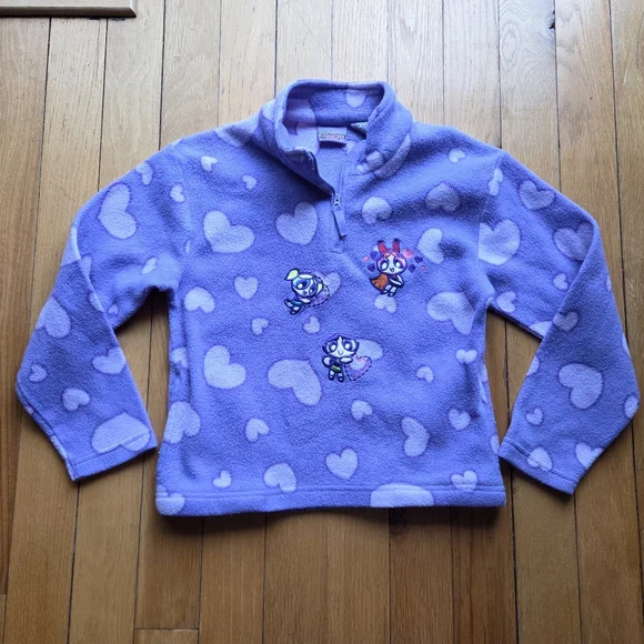 Cartoon Network Purple Powder Puff Girls Half Zip Fleece with Embroidered Detail