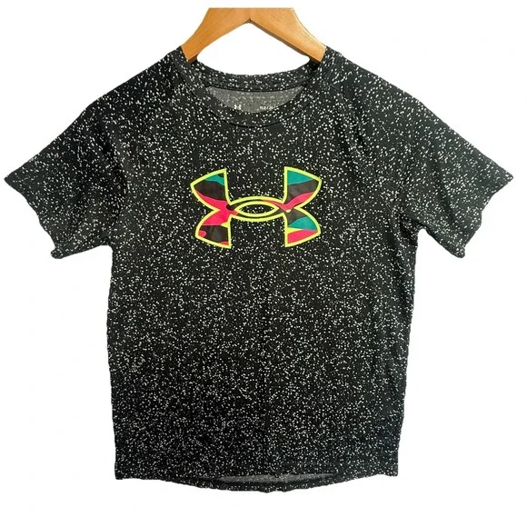 Under Armour Youth‎ Large Black Speckled Logo Tee Athletic Short Sleeve
