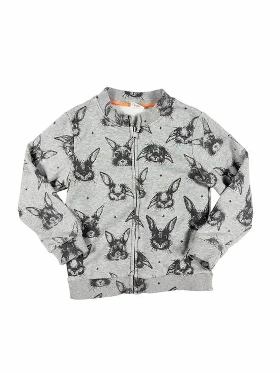 Gold Treasure Bunny Print Zip-Up Sweatshirt Gray Size 6