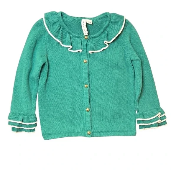 Janie & Jack Girl's Ruffle Trim Cardigan Countryside Green Preppy Old Money Sz 3