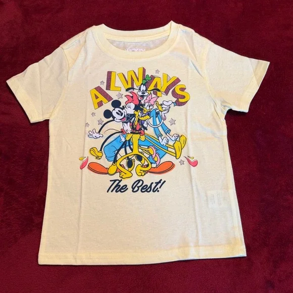 Disney Mickey and Friends Kids Yellow Graphic T-Shirt Always The Best Size 5/6‎