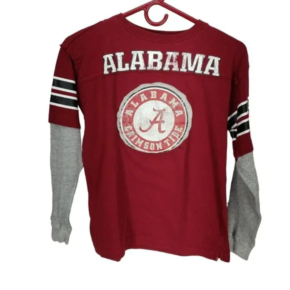 Alabama Crimson Tide T-Shirt Red Gray‎ Long Sleeve Athletic Size Large 14/16