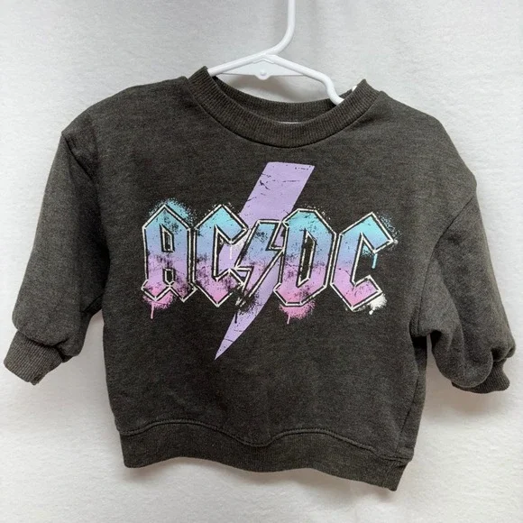 Kids AC DC Lightning Bolt‎ Graphic Sweatshirt Toddler 12 Months Gray