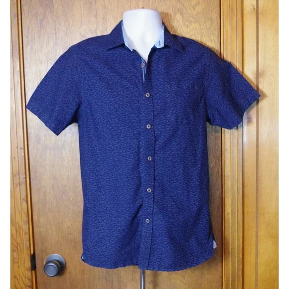 Across the Pond Boys Small Navy Blue Textured Short‎ Sleeve Button Down Shirt