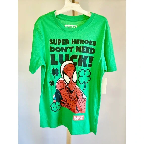 Marvel Spider-Man St Patricks Day Kids Green Graphic T-Shirt Super Heroes Luck M