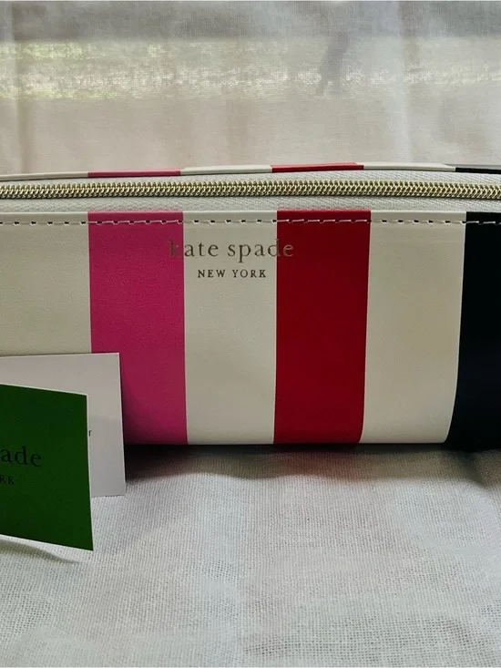 kate spade New York Adventure Stripe Pencil Pouch with Supplies. NWT
