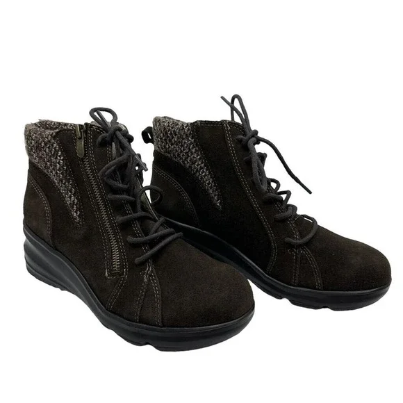 Jambu Suede Knit Ankle Boots Womens Size 8 Brown Excellent Wedge Lace‎ Up Zip