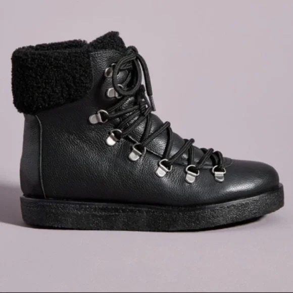 NWT Anthropologie Black Leather Boots hiking boot