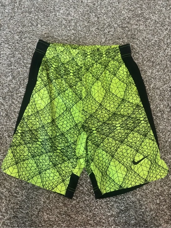 Nike Men’s Neon Yellow and Black Geometric Athletic Shorts