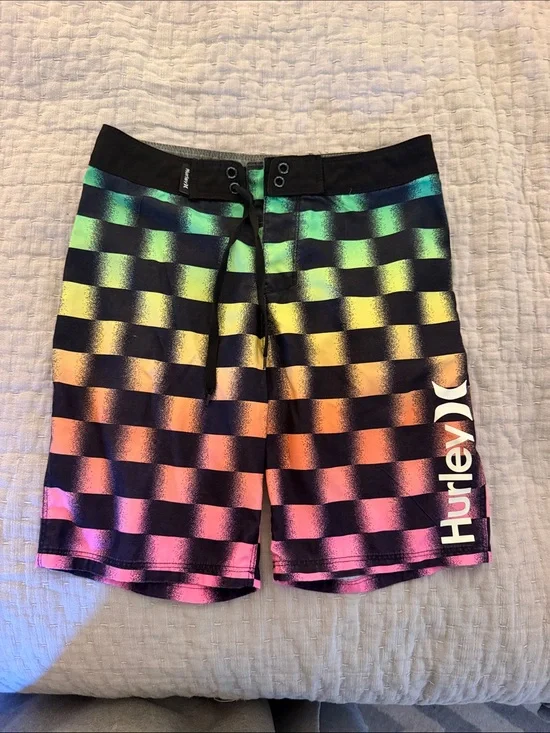 Hurley Black Rainbow Gradient Checkerboard Boardshorts