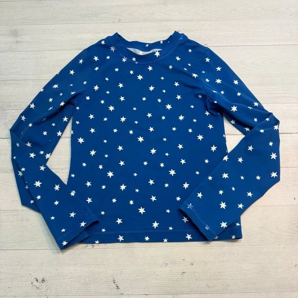 Hanna‎ Andersson kids blue with white stars long sleeve rash guard 150/12