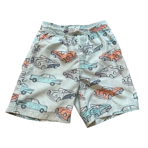 Tea Collection Swim‎ Trunks Kids Mint Green Excellent Vintage Car Print SIZE 8