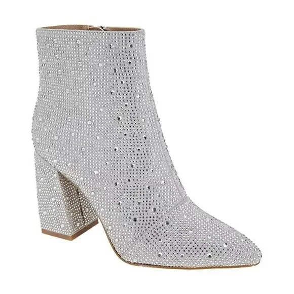 BCBGeneration Briel 2 Sparkle‎ Silver Heeled Bootie Boots Size 5.5
