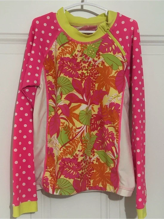 Coolibar Girls' Long Sleeve Rashguard - Hot Pink, Lime & Orange Floral