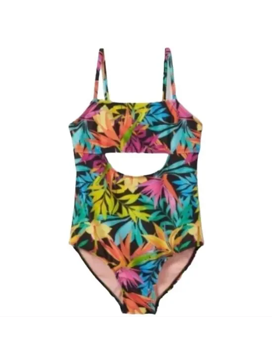 Art Class Multi-color Tropical Print Cut Out Swimsuit Size M (7/8) NWT