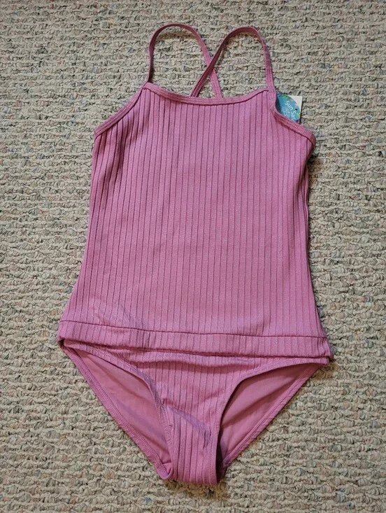 NWT Lilac Ribbed Adaptive Swimsuit by Breaking Waves, Girls Size 12