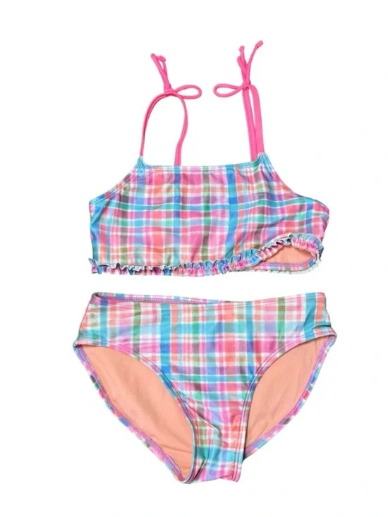 Cat & Jack Girls Plaid Bikini 2 Piece Swimsuit Pink Blue Size M 7-8