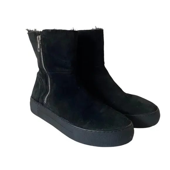 J Slides Suede Boots‎ Size 8.5 Faux Fur Lining Platform Indie Grunge Winter