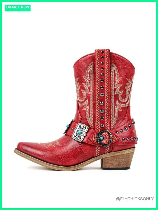 Women's Cowboy Western Boots Ankle High Embroidered Pointed Toe Rodeo Boots