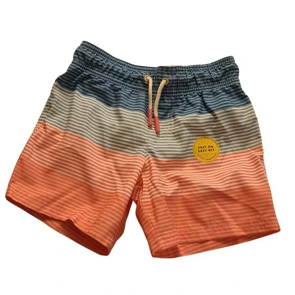 Cat & Jack Toddler Boys Blue Peach Ombre Striped Swim Trunks UPF 50+ 4T