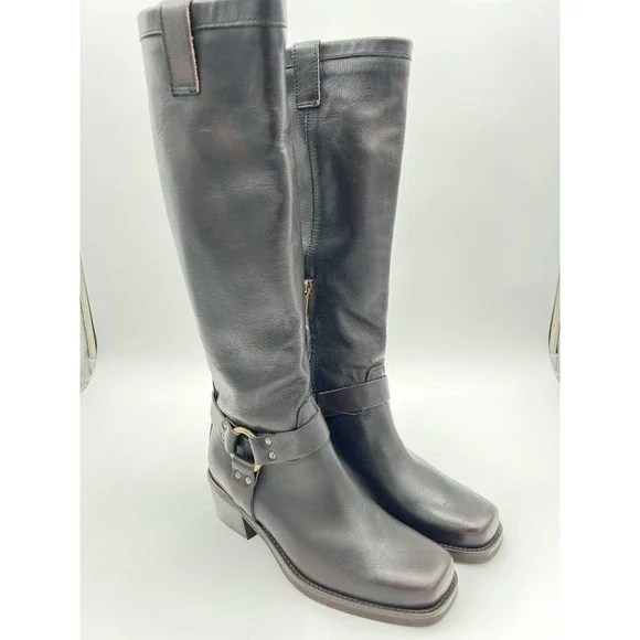 Sundance Italy Black Leather Tall Riding Boots Buckle Women's Made In Italy 8