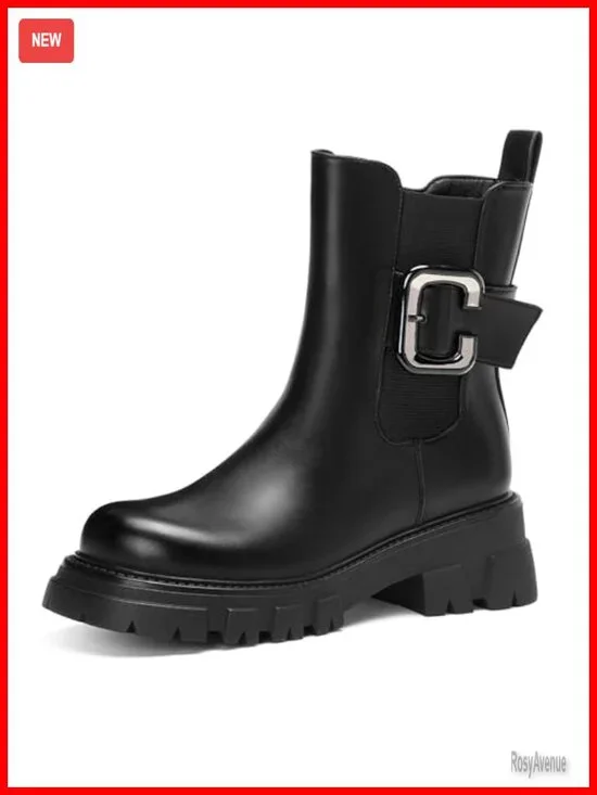 Chelsea Boots Women Ankle Booties Lug Sole Short Boots Round Toe Motorcycle