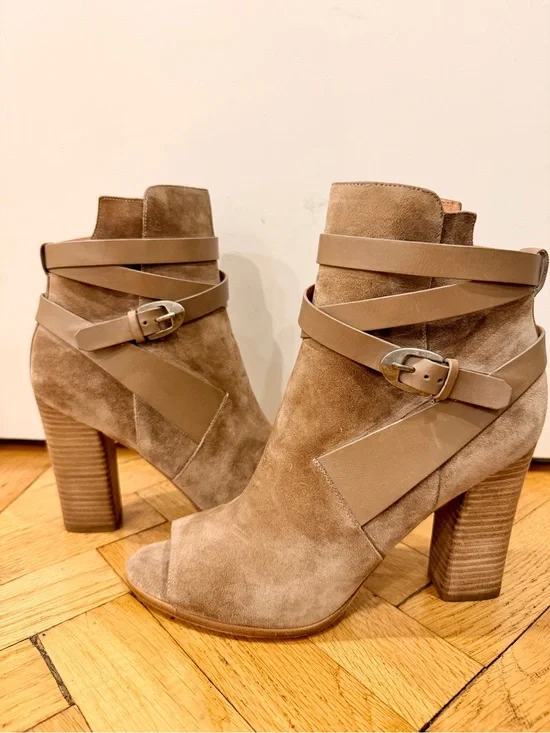 Sigerson Morrison Suede Peep Toe Wrap Strap Booties Size 11 NIB