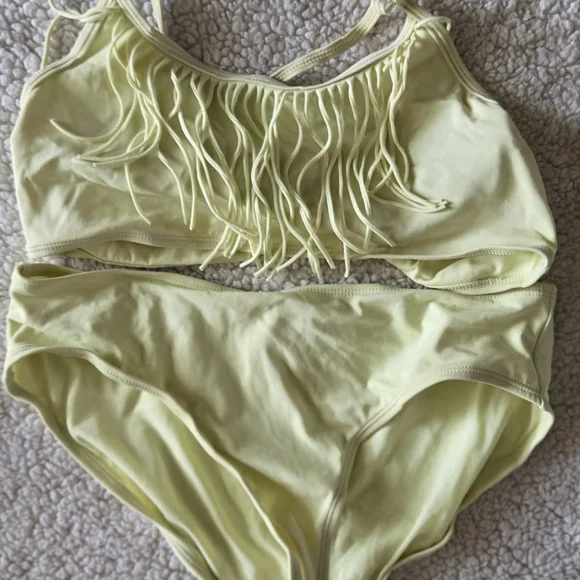 Old Navy Yellow Fringe Bikini Set Girls Size 16 Crisscross Back Summer