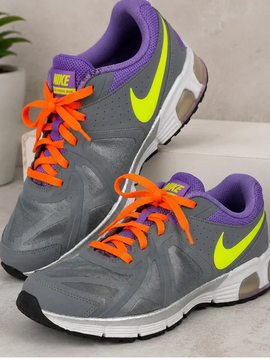 Nike Dual Fusion Run GS Gray Volt Purple Running Shoes Youth 5.5Y