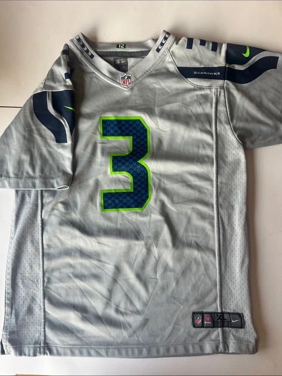 Nike Gray & Navy Seahawks #3 Jersey with Neon Green Trim