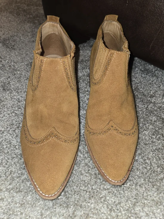 Madewell Suede Grayson Brogue Chelsea Ankle Boots Amber Brown Women's US 8.5