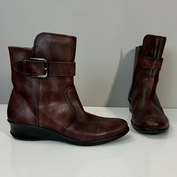 Ecco Women’s Finola Wedge Ankle‎ Boots Size 6-6.5 Leather Steampunk