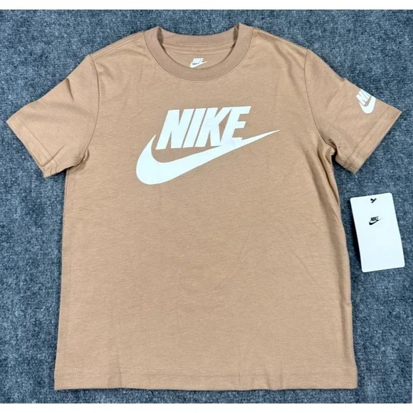 Nike Kids XS Size 4 Futura Logo Graphic T-Shirt Tan Brown NWT