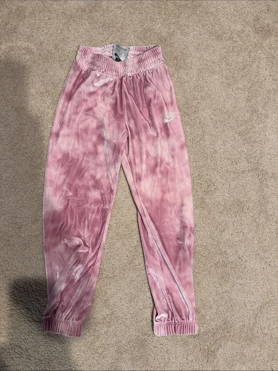 Nike Kids Pink Velvet Tie-Dye Joggers with Swoosh