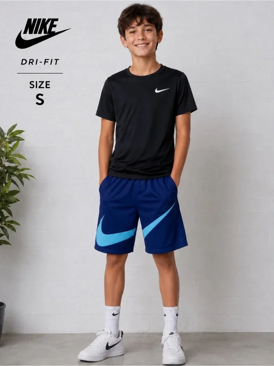 Nike Dri-FIT Big Swoosh Athletic Shorts Blue Boys Size S