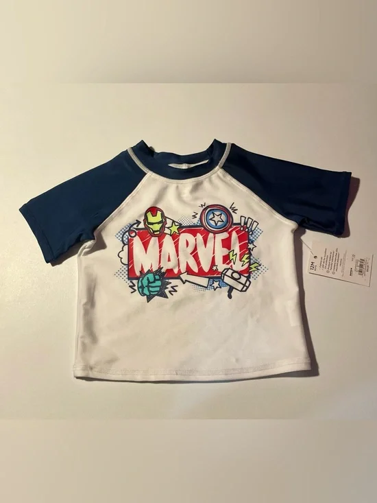 NWT Jumping Beans Marvel Avengers Short Sleeve Rash Guard Swim Top Boys 12M