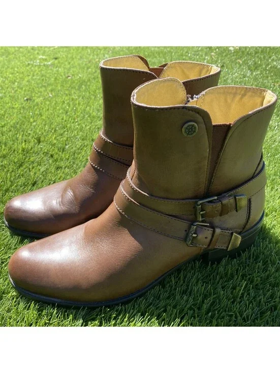 Bussola Antwerpen Luggage leather Ankle boots women’s 9,5low riding buckle strap