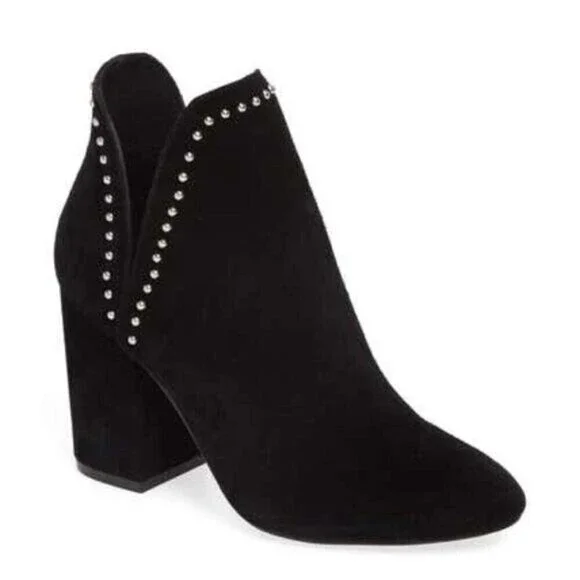 Steve Madden Women Black Suede Rockstar Studded Heel Ankle Bootie 8‎
