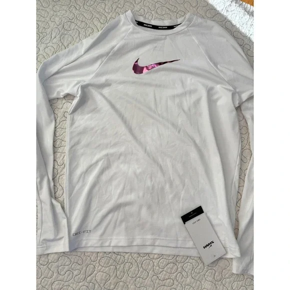 Nike‎ Girl's Size XL Long Sleeve Swim Shirt with Pink Swoosh Logo