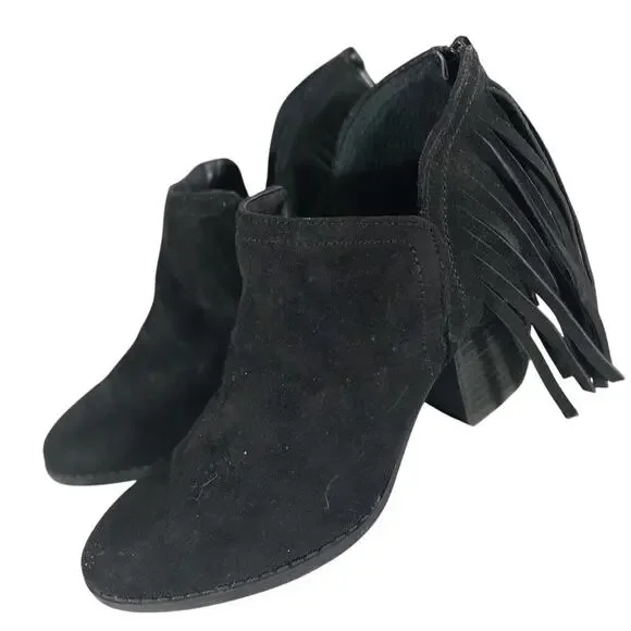 NWOT-1 SHOW! CARLOS SANTANA! BLACK GENUINE SUEDE LEATHER FRINGED BOOTIES! SZ 7M