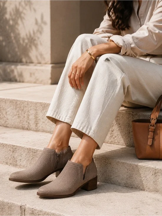🤠 Lucky Brand Ponic Suede Western Ankle Booties - Titanium Grey (Size 6.5, NIB)