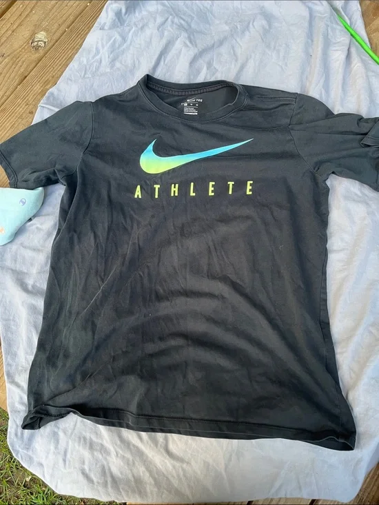 Nike Black Tee with Blue-Green Gradient Swoosh