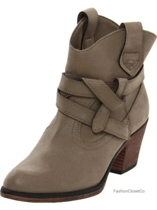 Faux Leather Block Heel Ankle Bootie Boots
